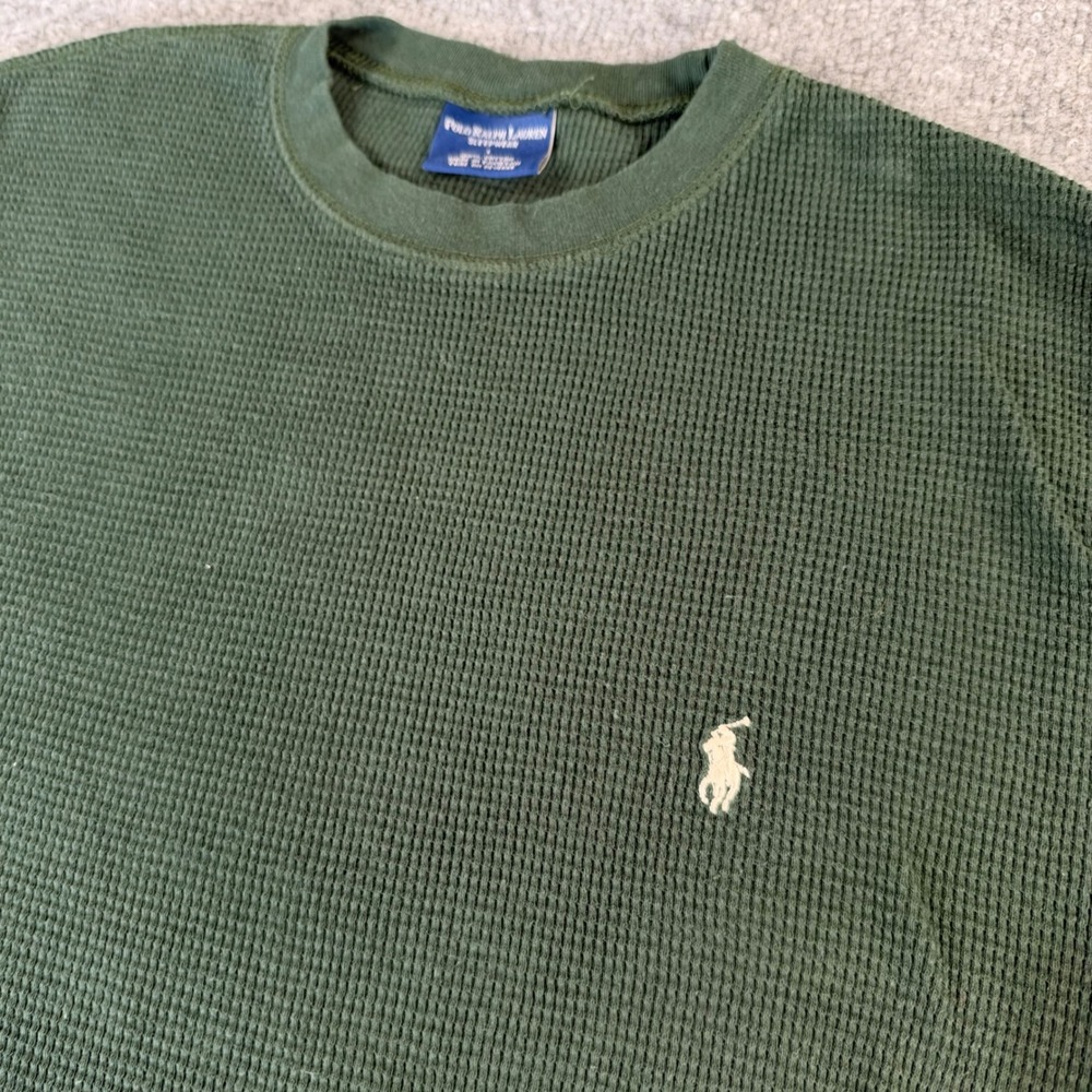 Polo Ralph Lauren Sleepwear Shirt Mens L Waffle Knit Cotton Crew Neck Green L/S